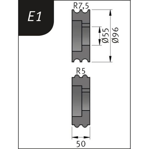 Productimage for Typ E1, Ø 96 x 55 x 50 mm, R 7.5 / 5 mm